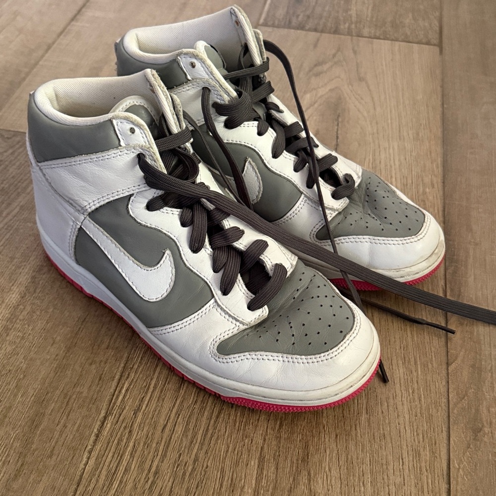 Nike Womens Dunk High Sneakers iD Custom White/Gray/Laser Pink 533143-991 Size 8